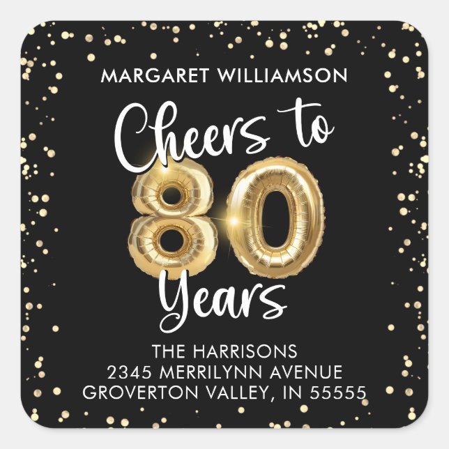 Adesivo Quadrado Aplausos para 80 anos Aniversário Endereço de Devo (Frente)