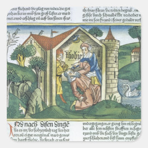 Adesivo Quadrado Apócrifo: Tobit é cegado pelo excremento do pard