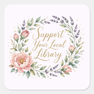 Adesivo Quadrado Apoie Sua Biblioteca Local - Bolsa de Livros Flora