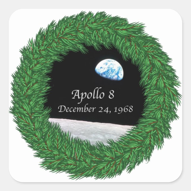 Adesivo Quadrado Apollo 8 missão da lua da véspera de Natal (Frente)