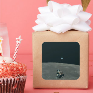 Adesivo Quadrado Apollo Lunar Lander e Earthrise sobre Lua