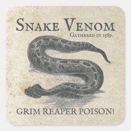 Adesivo Quadrado Apotário Antiquado de Veneno Cobra de Halloween