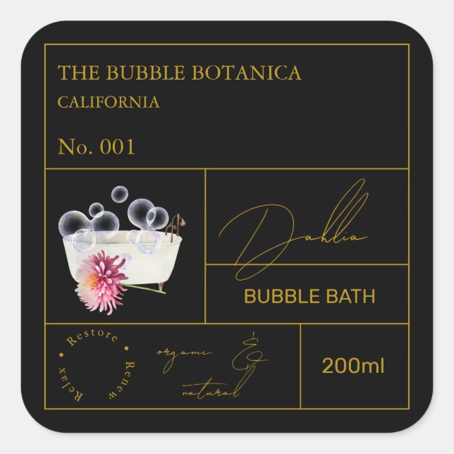 Adesivo Quadrado Apothecary Dahlia Bubble Bath Label (Frente)