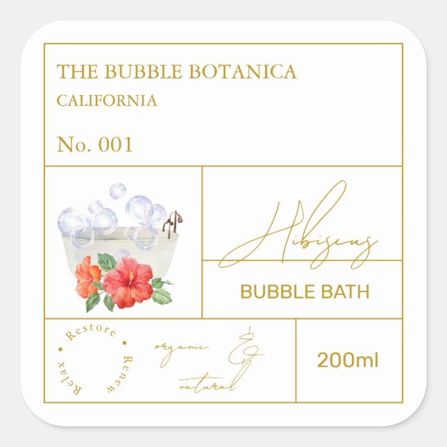 Adesivo Quadrado Apothecary Hibiscus Bubble Bath Label (Frente)