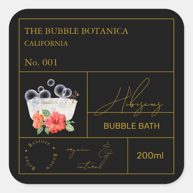 Adesivo Quadrado Apothecary Hibiscus Bubble Bath Label (Frente)
