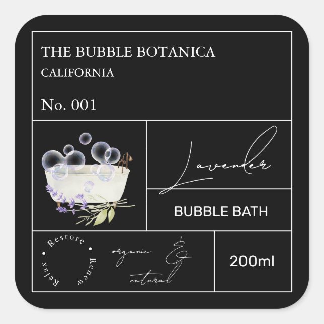 Adesivo Quadrado Apothecary Lavender Bubble Bath Label (Frente)