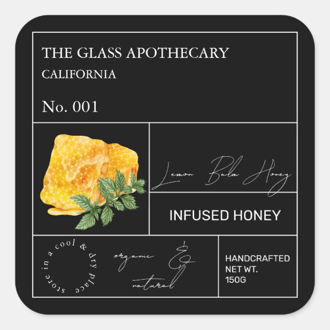 Adesivo Quadrado Apothecary Lemon Balm Infused Honey Label (Frente)