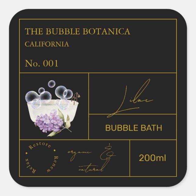 Adesivo Quadrado Apothecary Lilac Bubble Bath Label (Frente)