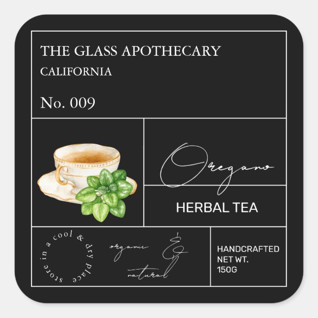 Adesivo Quadrado Apothecary Oregano Herbal Tea  Label (Frente)