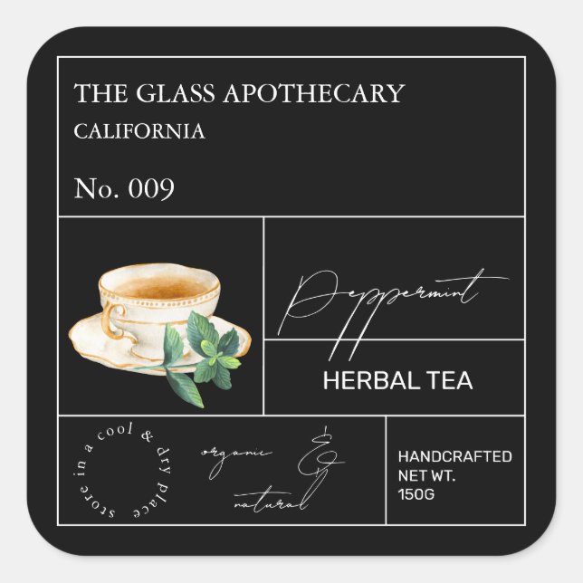 Adesivo Quadrado Apothecary Peppermint Herbal Tea  Label (Frente)