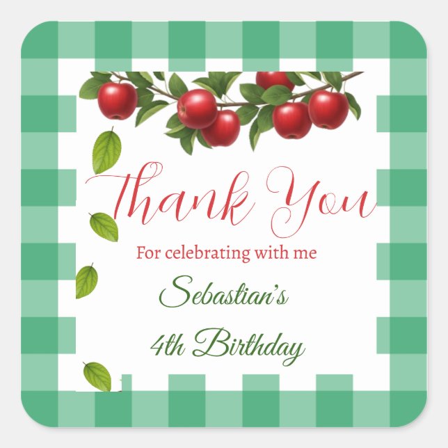 Adesivo Quadrado Apple of Our Eye Obrigado Favor Stickers (Frente)