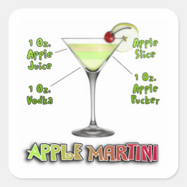 Adesivo Quadrado Appletini aka Apple Martini Receita de Coquetel Ar