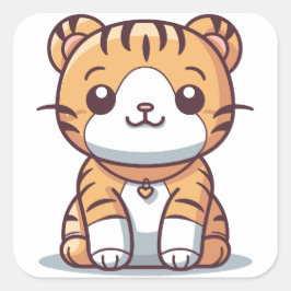 Adesivo Quadrado Apreciação de Tiger: Gráfico de Estilo Kawaii