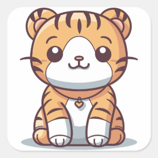 Adesivo Quadrado Apreciação de Tiger: Gráfico de Estilo Kawaii