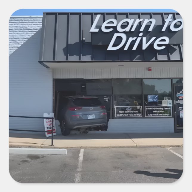 Adesivo Quadrado "Aprender a Dirigir" Vinheta Desmotivacional (Frente)