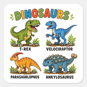 Adesivo Quadrado Aprendizado de Espécies de Dinossauros para Crianç