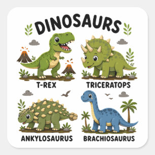 Adesivo Quadrado Aprendizado de Espécies de Dinossauros para Crianç