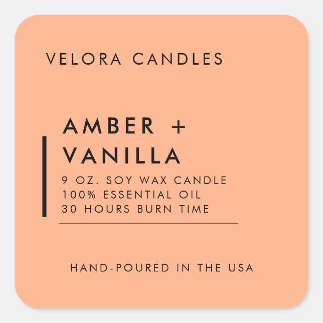 Adesivo Quadrado Apricot Modern Minimalist Candle Label Sticker (Frente)