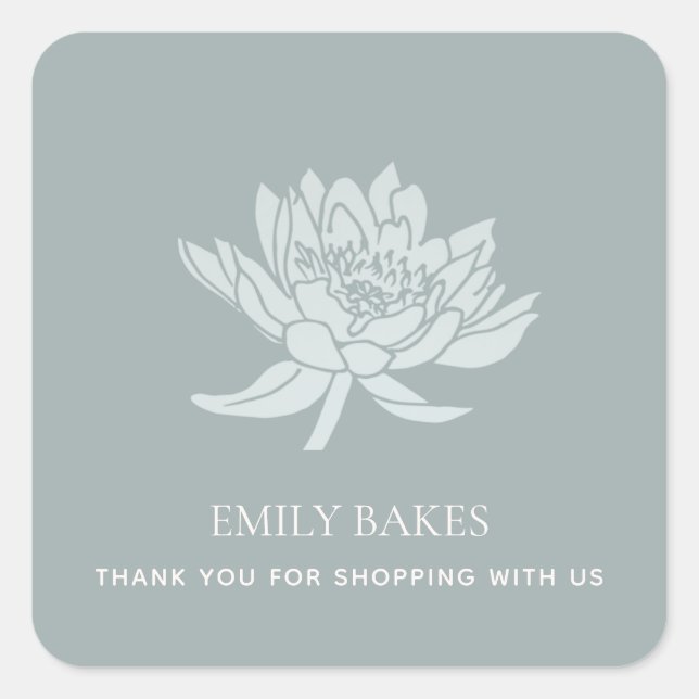 ADESIVO QUADRADO AQUA BLUE LOTUS FLORAL BUSINESS COMPRANDO OBRIGADO (Frente)