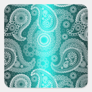 Adesivo Quadrado Aqua Blue Shimmer Satin White Lace Paisley Sticker