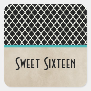 Adesivo Quadrado Aqua Chic Quatrefoil Sweet 16 Stickers