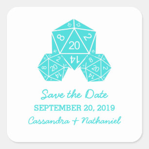 Adesivo Quadrado Aqua D20 Dice Save the Date Stickers