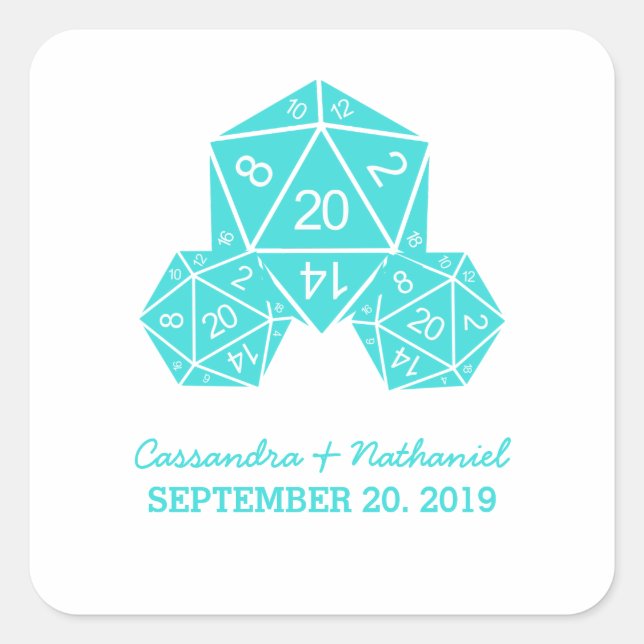 Adesivo Quadrado Aqua D20 Dice Wedding Stickers (Frente)
