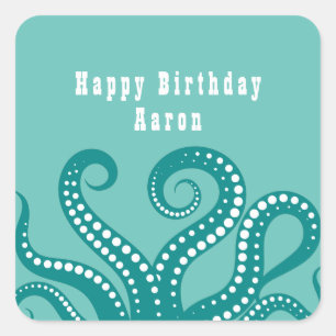 Adesivo Quadrado Aqua e Octopus Branco Tentáculos Personalizados