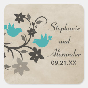 Adesivo Quadrado Aqua Floral Lovebird Stickers