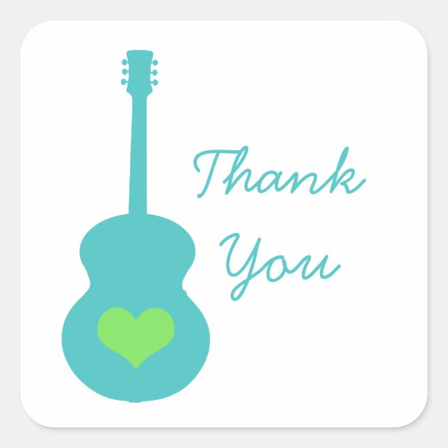 Adesivo Quadrado Aqua/Green Guitar Heart Obrigado Stickers (Frente)