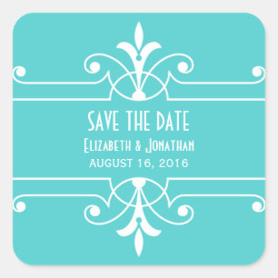 Adesivo Quadrado Aqua Rico Ornamental Save the Date Stickers
