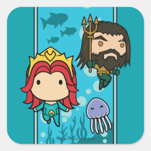 Adesivo Quadrado Aquaman   Chibi Mera & Aquaman Subsea Graphic