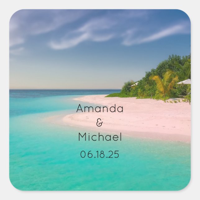Adesivo Quadrado Aquamarine Ocean Tropical Beach Scenic Wedding (Frente)