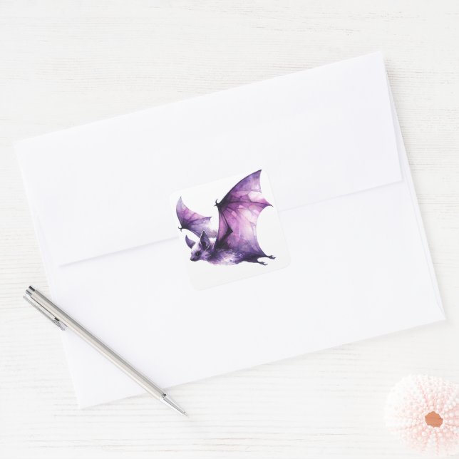 Adesivo Quadrado Aquarela Bat Purple Voadora (Envelope)