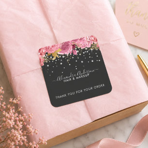 Adesivo Quadrado Aquarela Botânica Flores Rosa Diamantes Brilho