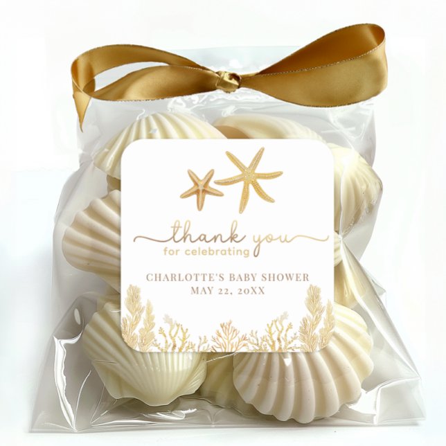 Adesivo Quadrado Aquarela Chá de fraldas de Pérolas Pequenas do Oce (Thank You Sticker)