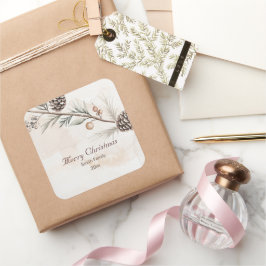 Adesivo Quadrado Aquarela Cor neutra árvore de Natal