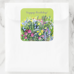 Adesivo Quadrado Aquarela de flores silvestres