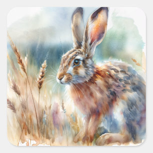 Adesivo Quadrado Aquarela de Hare de Campo