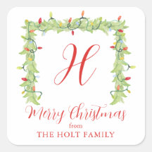 Aquarela de Natal Luzes de Garland Monograma