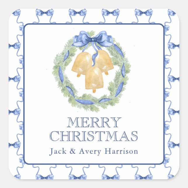 Adesivo Quadrado Aquarela de Natal ou Grinalda de Sininhos de Casam (Frente)
