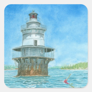 Adesivo Quadrado Aquarela do Farol de Goose Rocks