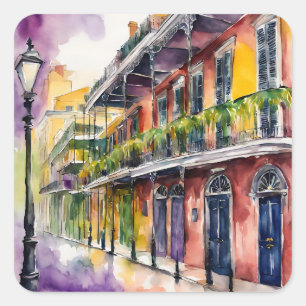 Adesivo Quadrado Aquarela Estética Mardi Gras Bourbon Street