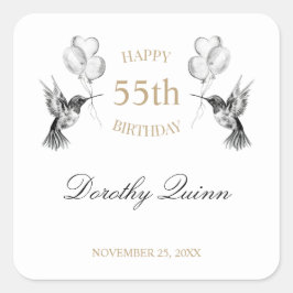 Adesivo Quadrado Aquarela Festa de aniversário de Balão de Hummingb