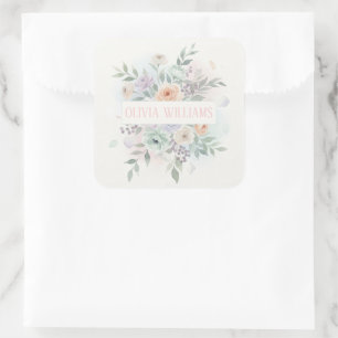 Adesivo Quadrado Aquarela Floral Elegante