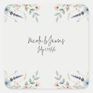 Adesivo Quadrado Aquarela Floral Flor de Primavera Casamento Nupcia