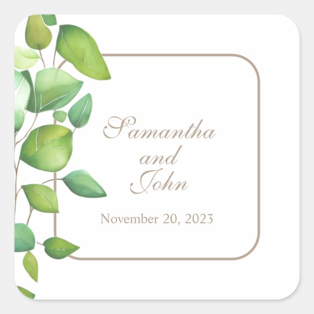 Adesivo Quadrado Aquarela folhagem verde eucalipto (Frente)
