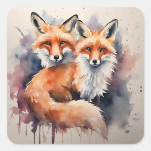 Adesivo Quadrado Aquarela Fox Duo