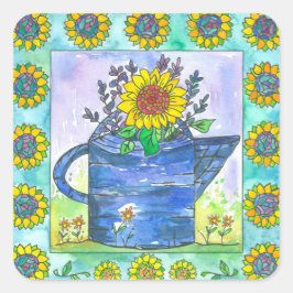 Adesivo Quadrado Aquarela Girassóis