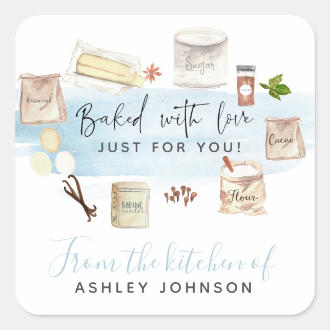 Adesivo Quadrado Aquarela Ilustrada Com Amor (Frente)